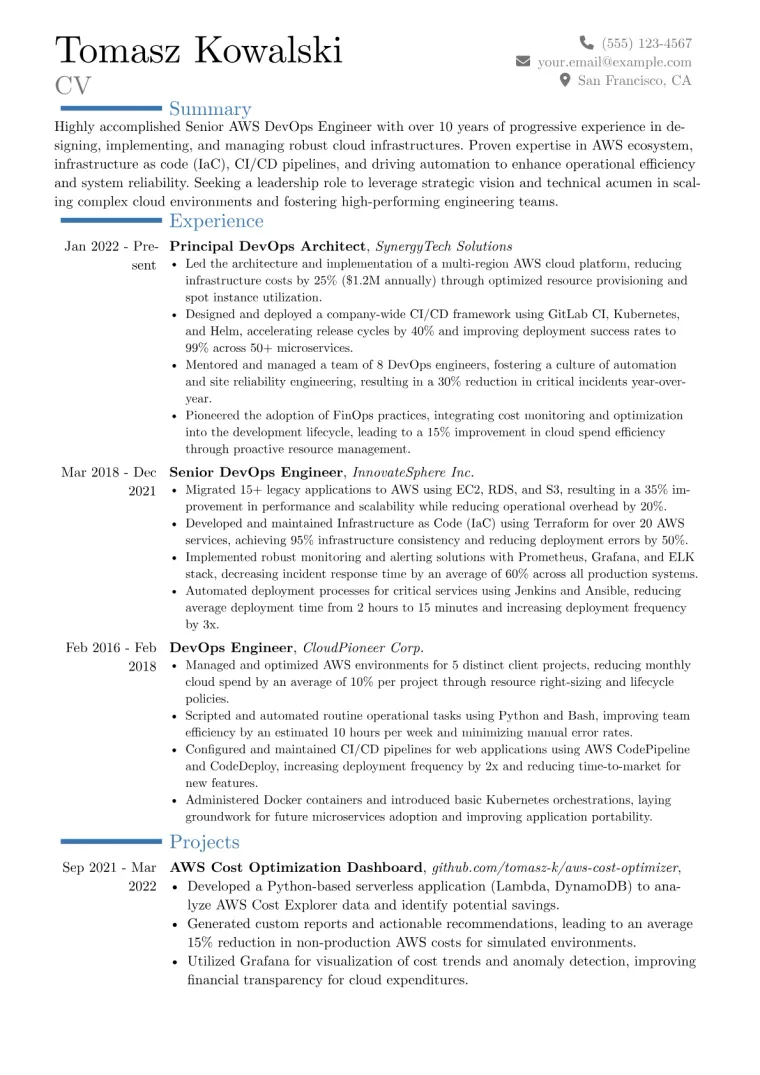 Senior AWS DevOps Engineer Resume Example preview