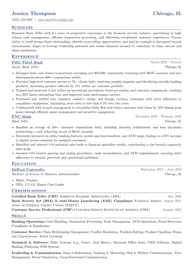 Senior Bank Teller Resume Example preview