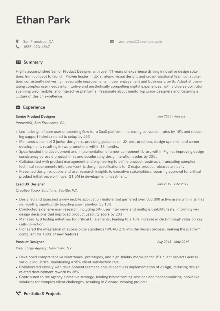 Senior Designer Resume Example preview