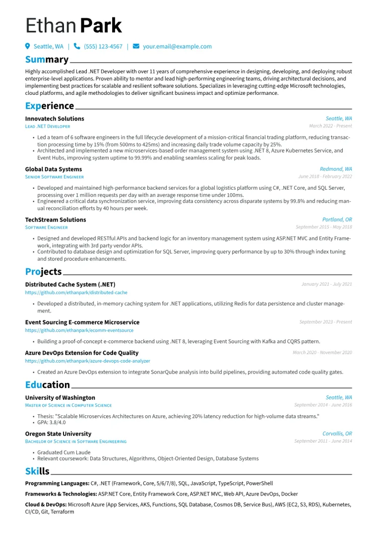 Senior .NET Developer Resume Example preview