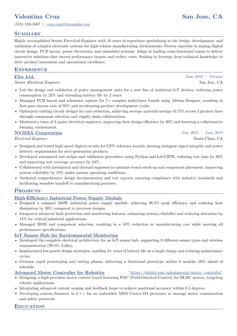 Senior Electrical Engineer Resume Example CV template preview