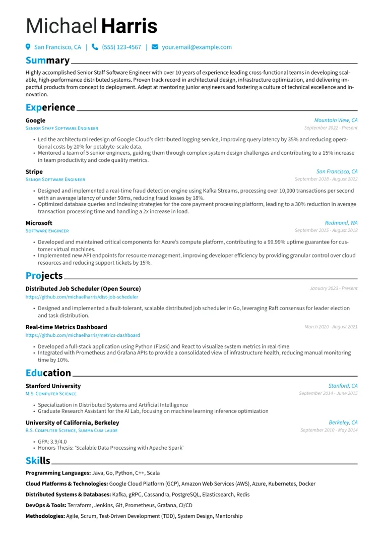 Senior Engineer Resume Example CV template preview