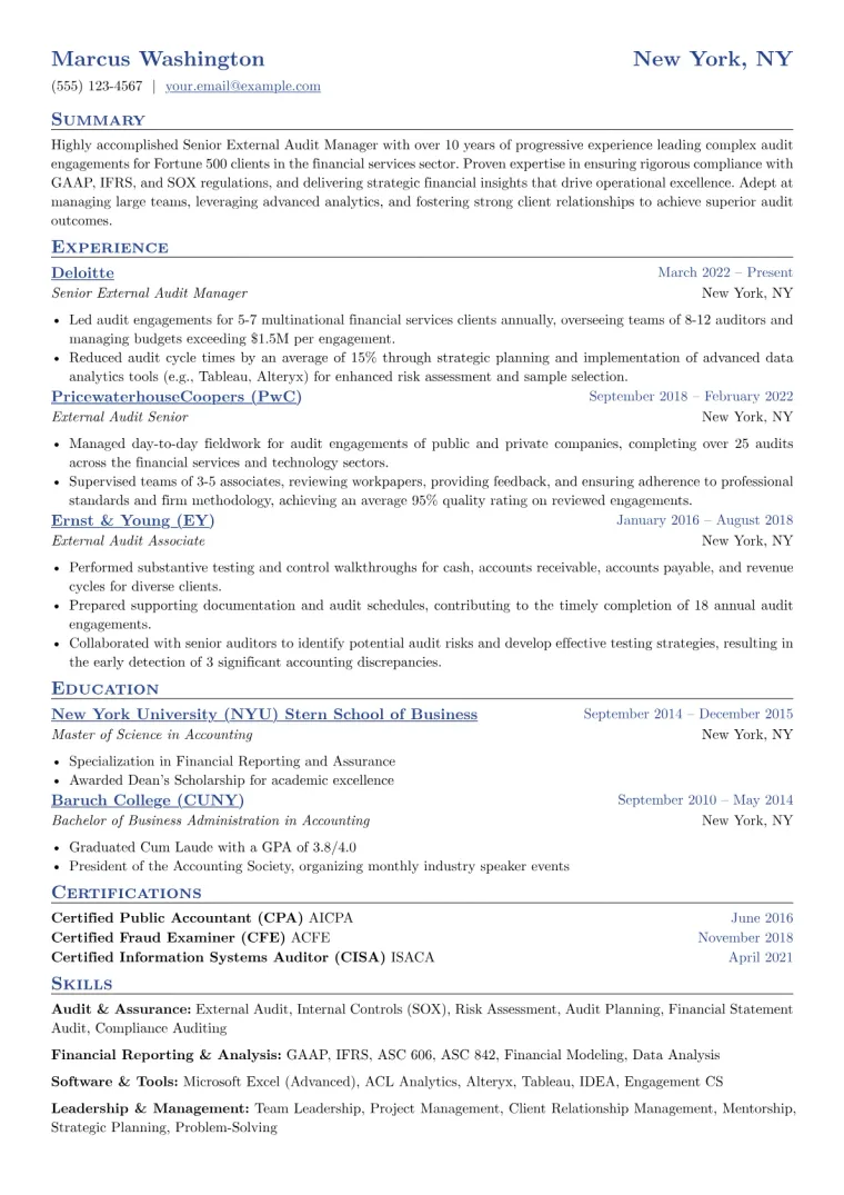 Senior External Auditor Resume Example preview