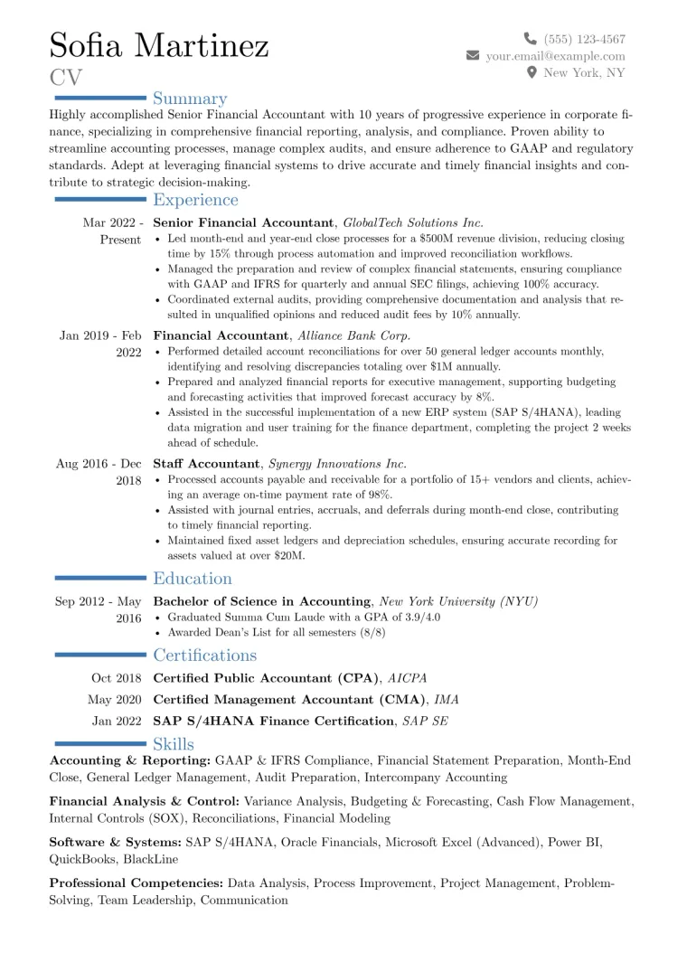 Senior Financial Accountant Resume Example preview