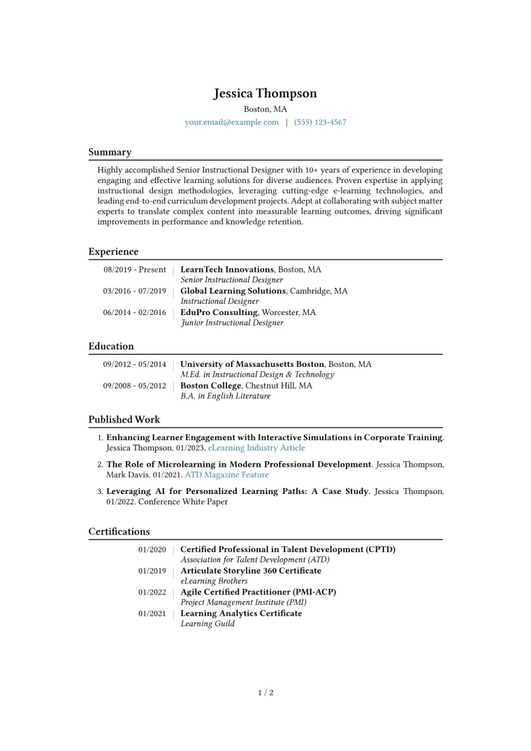 Senior Instructional Designer Resume Example CV template preview