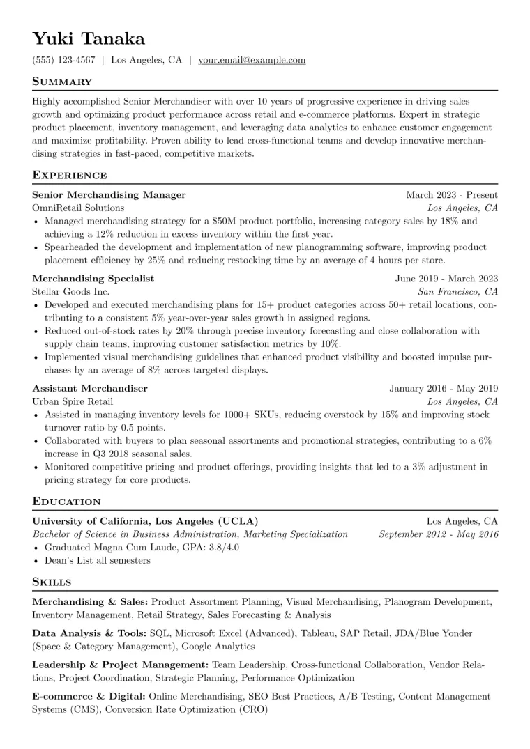 Senior Merchandiser Resume Example CV template preview