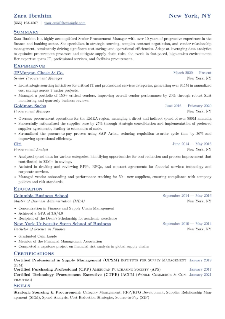 Senior Procurement Manager Resume Example CV template preview