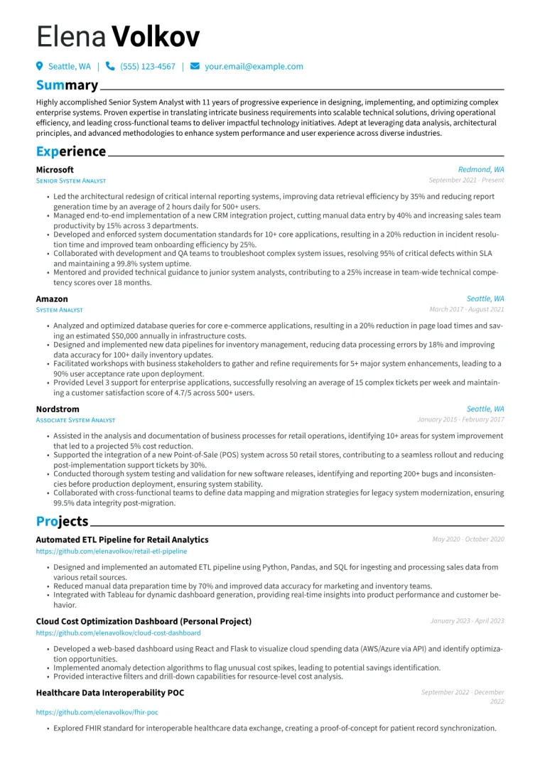 Senior System Analyst Resume Example preview