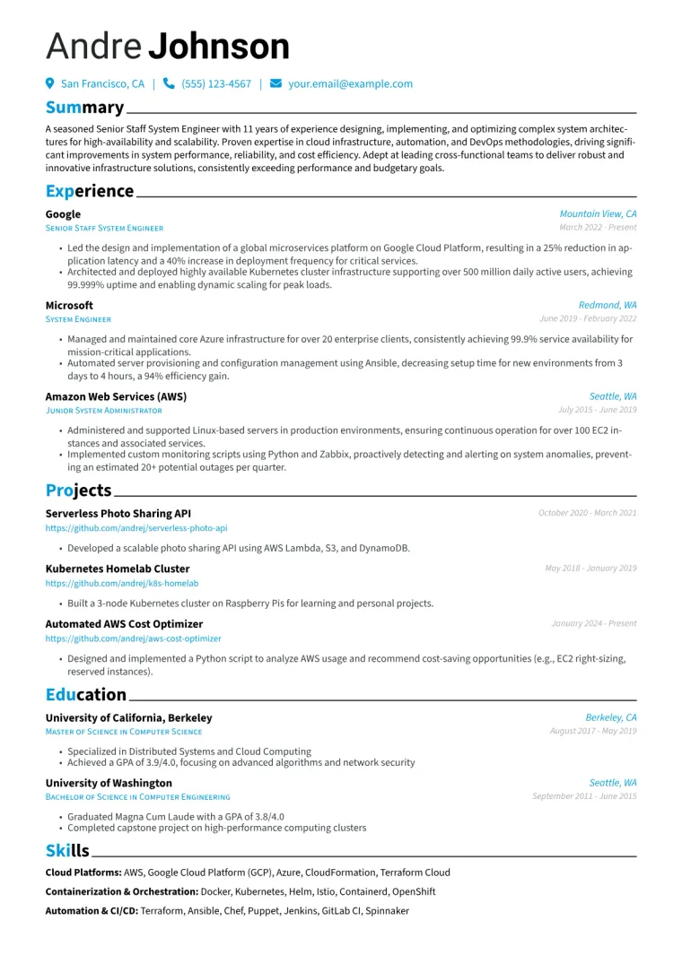 Senior System Engineer Resume Example preview