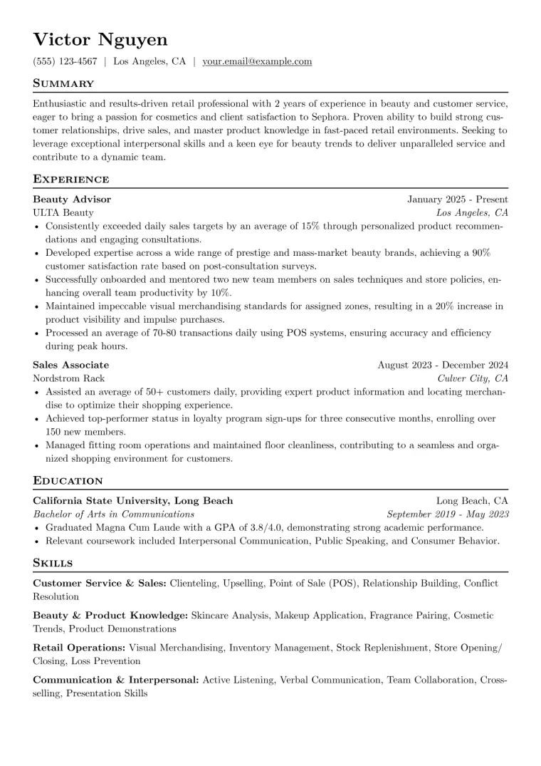 Sephora Resume Example preview