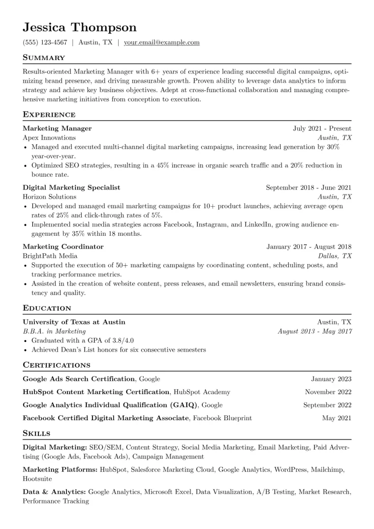 Simple Resume Example CV template preview