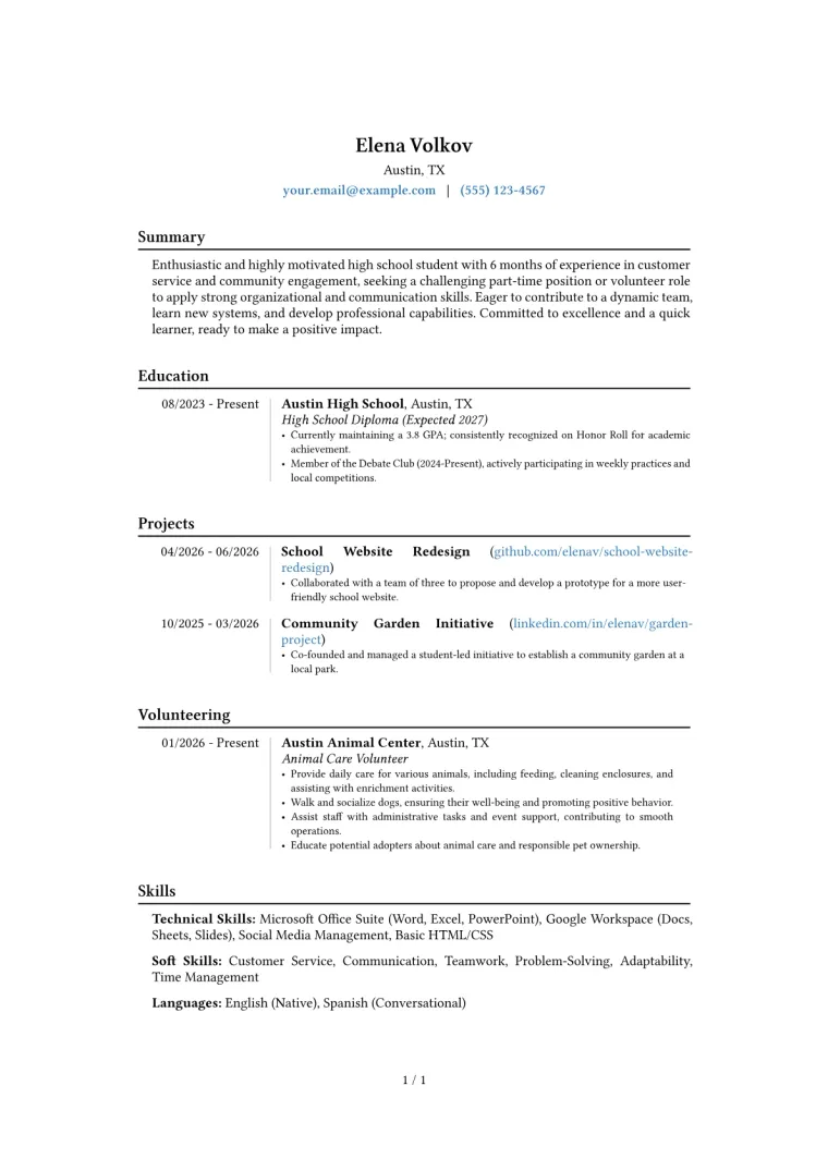 Simple Resume for Students Example CV template preview