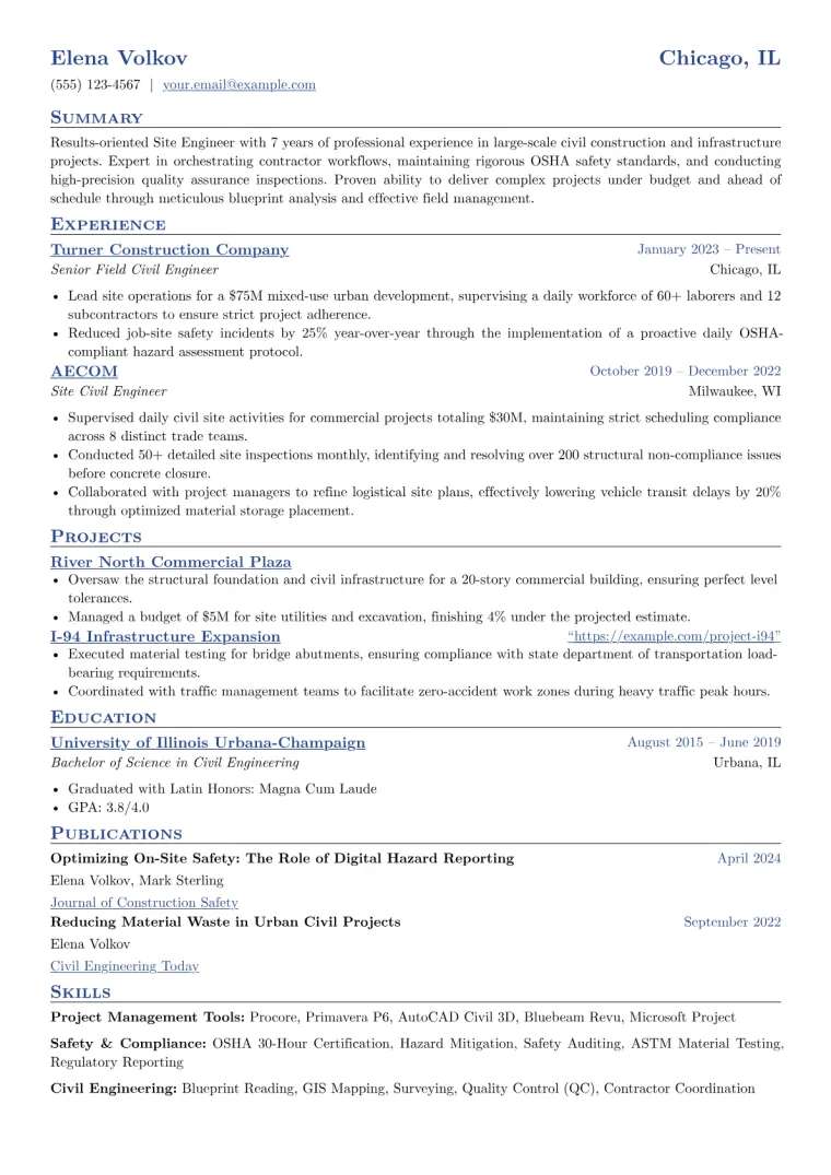 Site Engineer Resume Examples + Free Template (2026)