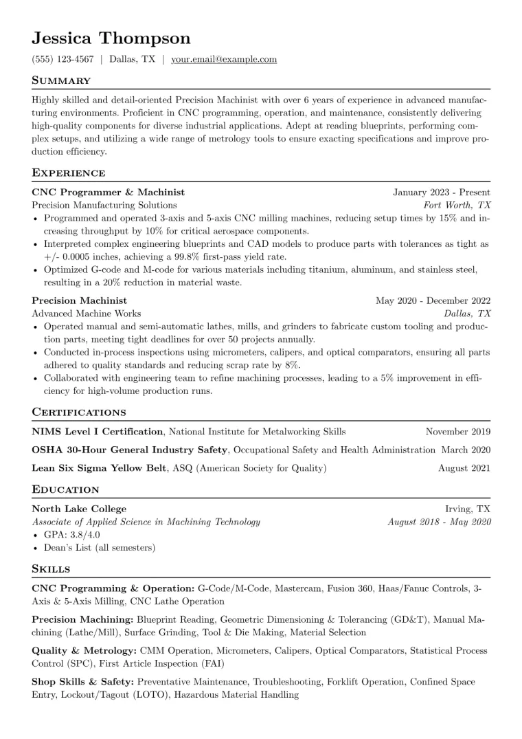 Skilled Trades Resume Example preview