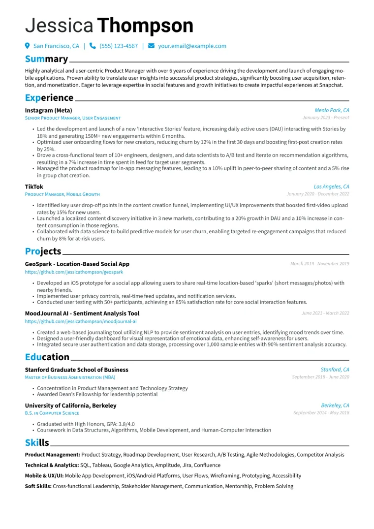 Snapchat Resume Example preview