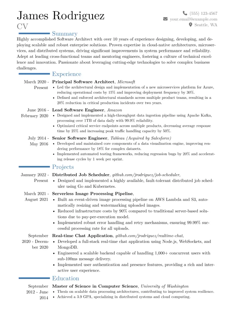 Software Architect Resume Example CV template preview