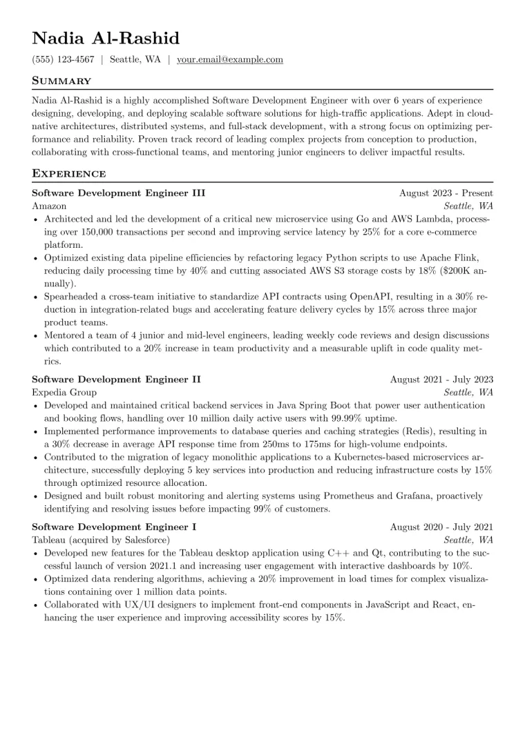 Software Development Engineer Resume Example CV template preview