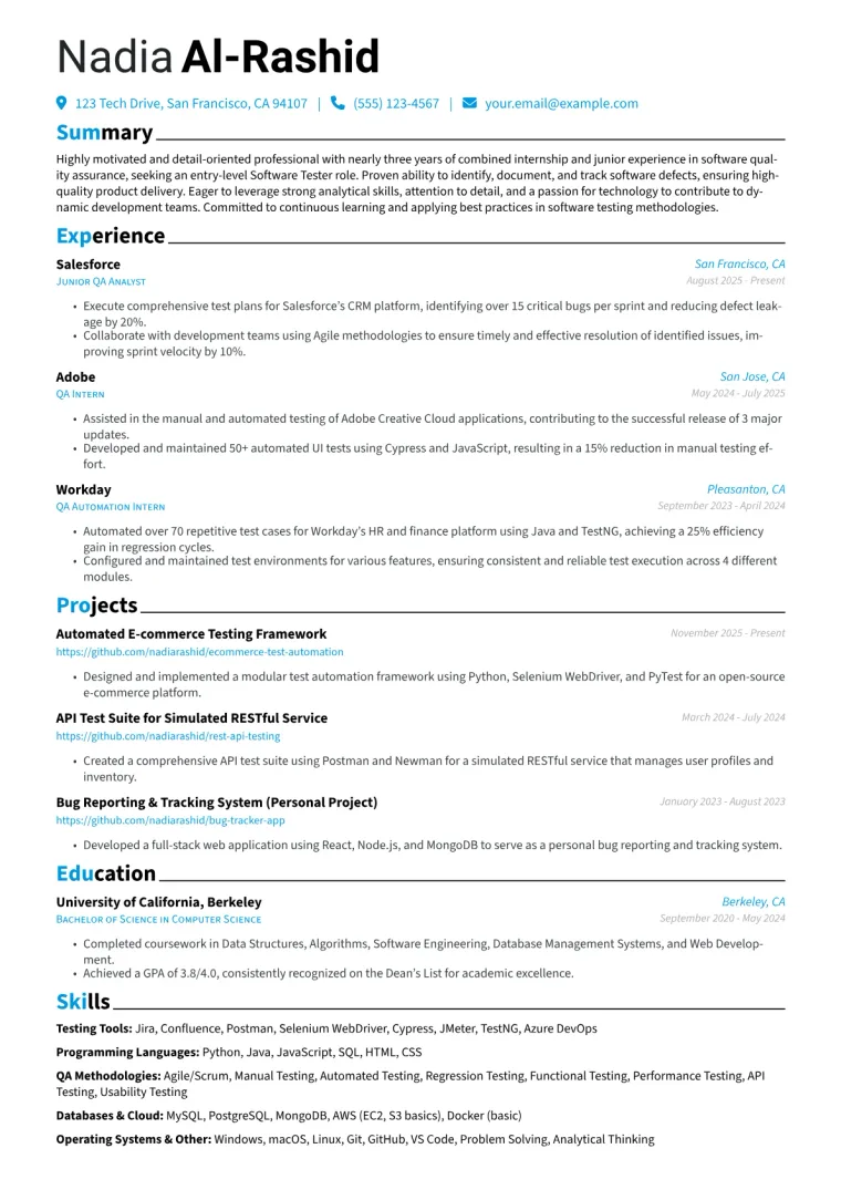 Software Tester With No Experience Resume Example preview