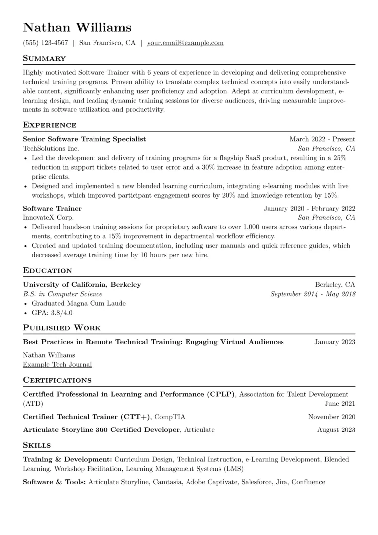 Software Trainer Resume Example preview