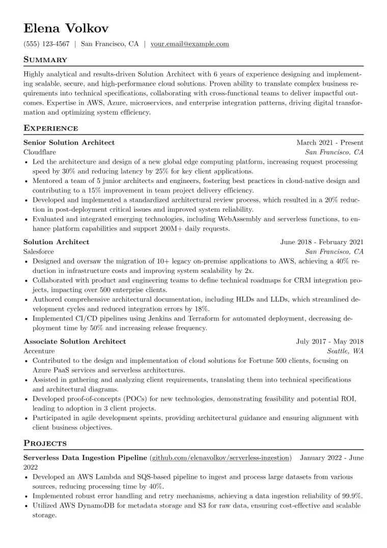 Solution Architect Resume Example CV template preview