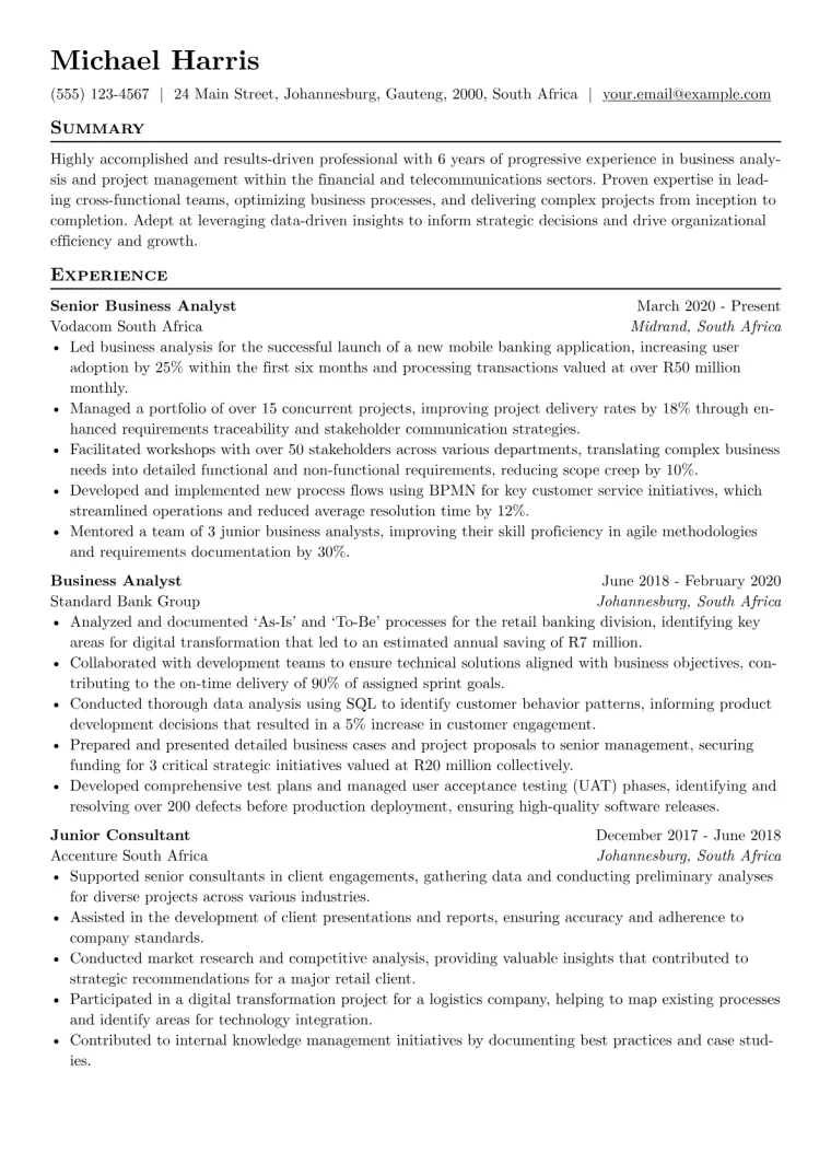 South African CV Example preview