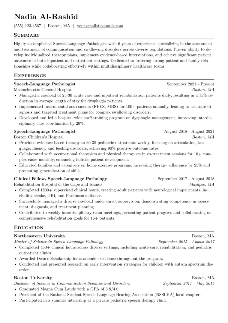 Speech Therapist Resume Example CV template preview