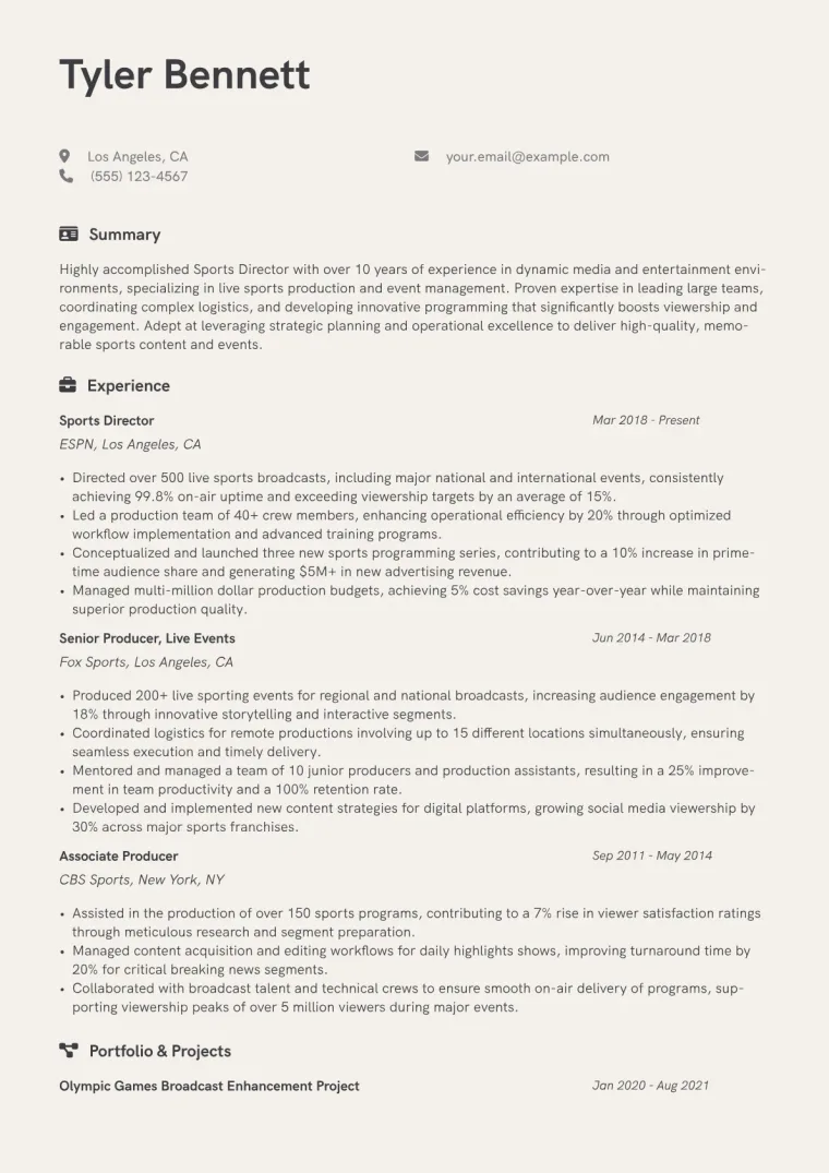 Sports Director Resume Example CV template preview