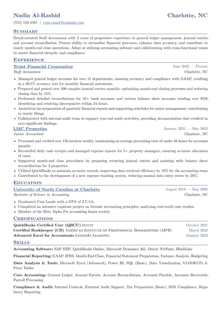 Staff Accountant Resume Example CV template preview