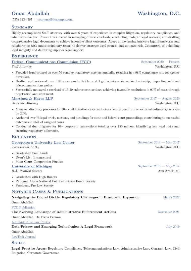 Staff Attorney Resume Example CV template preview