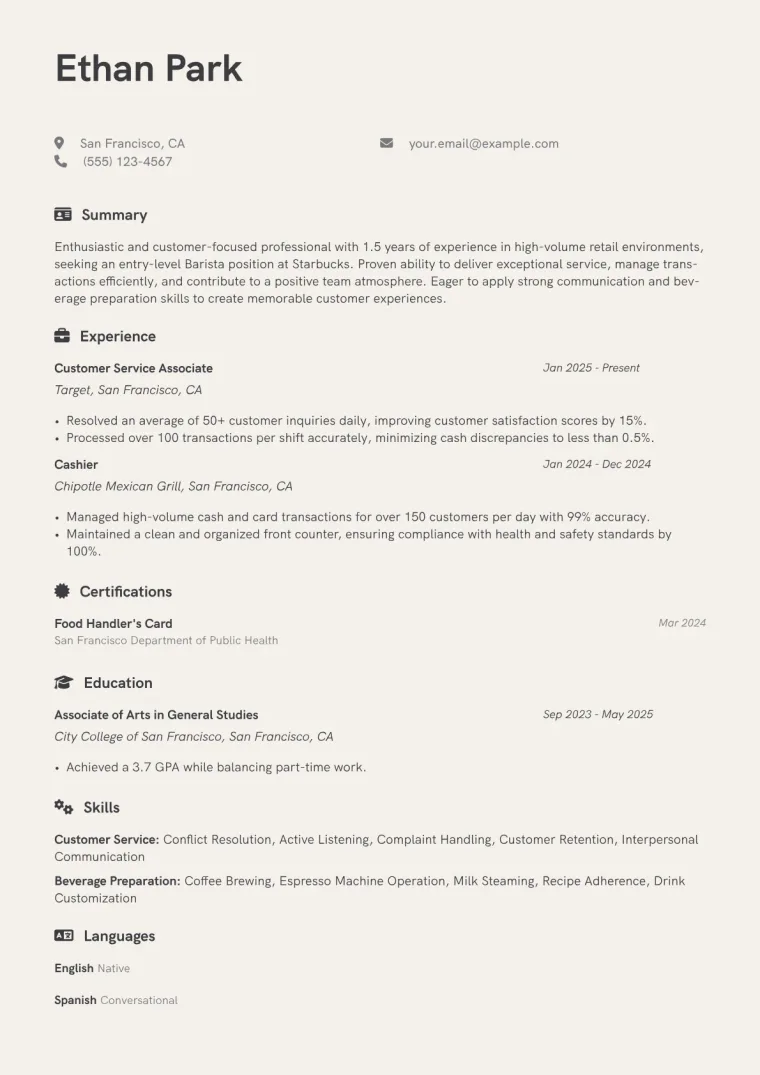 Starbucks Resume Example preview