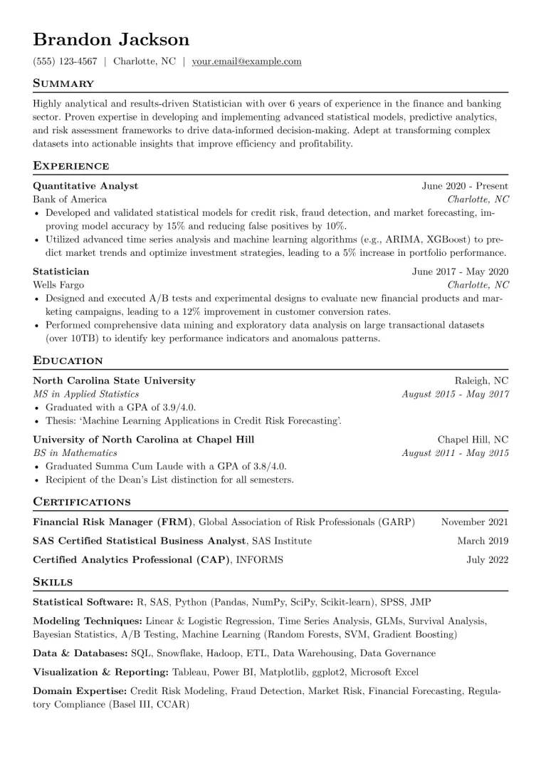 Statistician Resume Example CV template preview