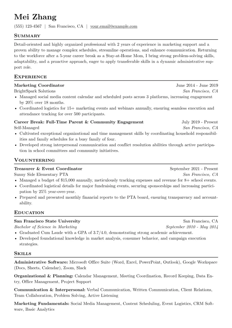 Stay-at-Home Mom Resume Example preview