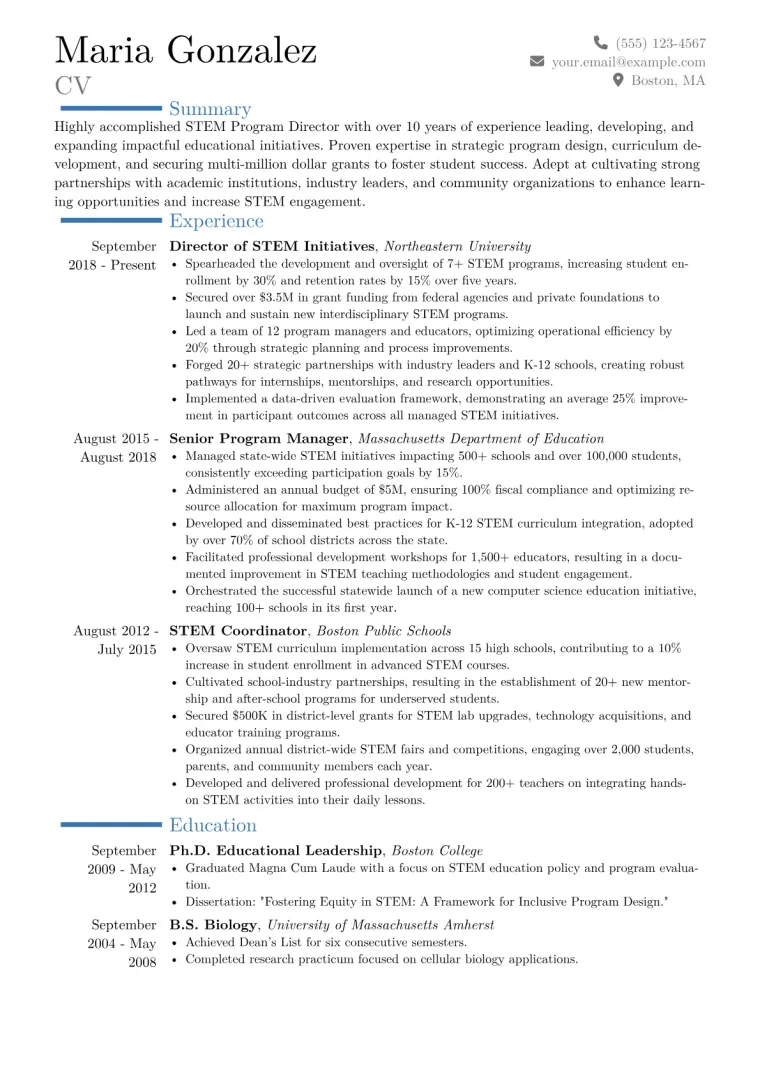 STEM Program Director Resume Example CV template preview
