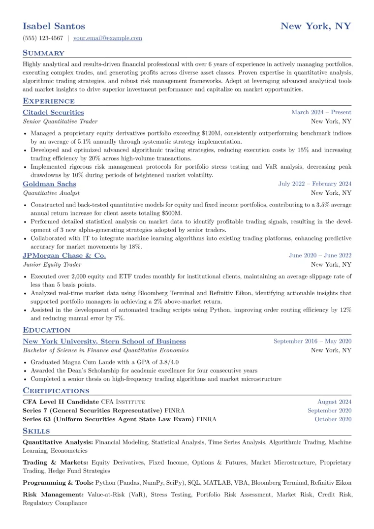 Stock Market Trader Resume Example preview