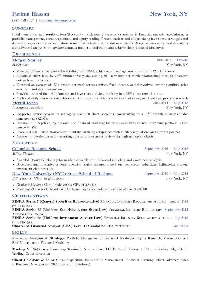 Stockbroker Resume Example CV template preview
