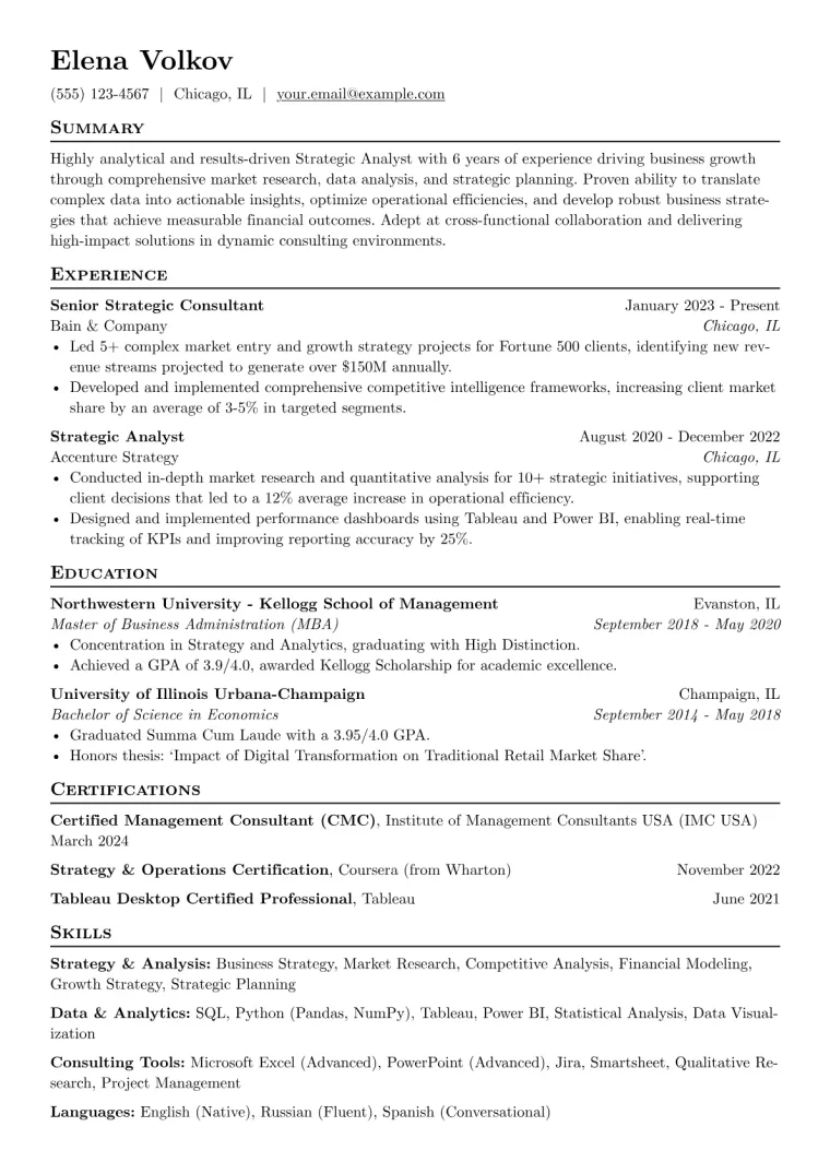 Strategic Analyst Resume Example preview
