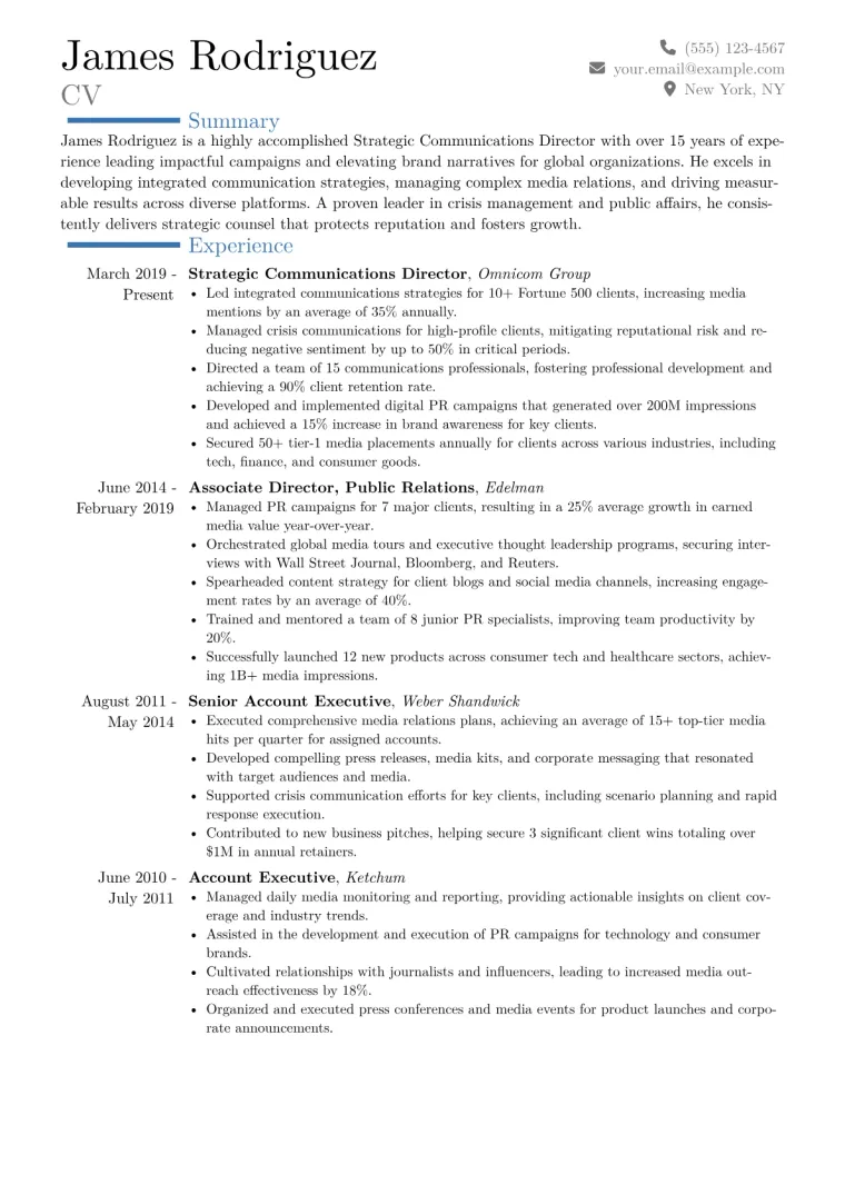 Strategic Communications Director Resume Example CV template preview