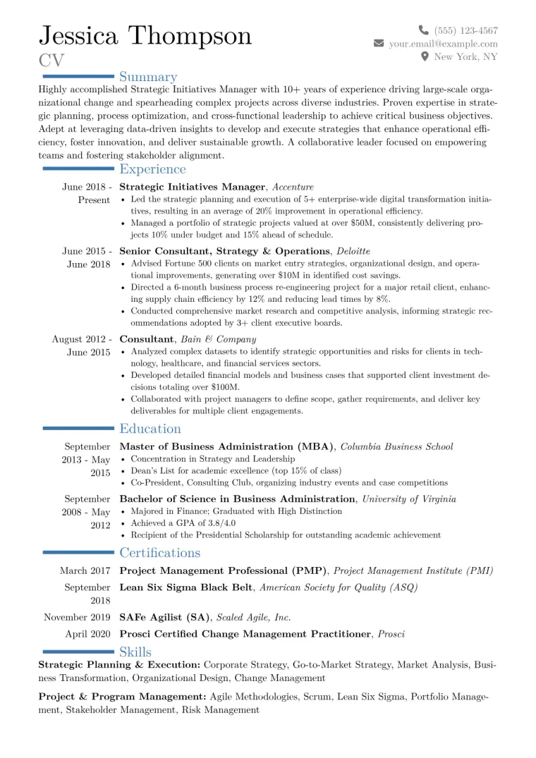 Strategic Initiatives Manager Resume Example CV template preview