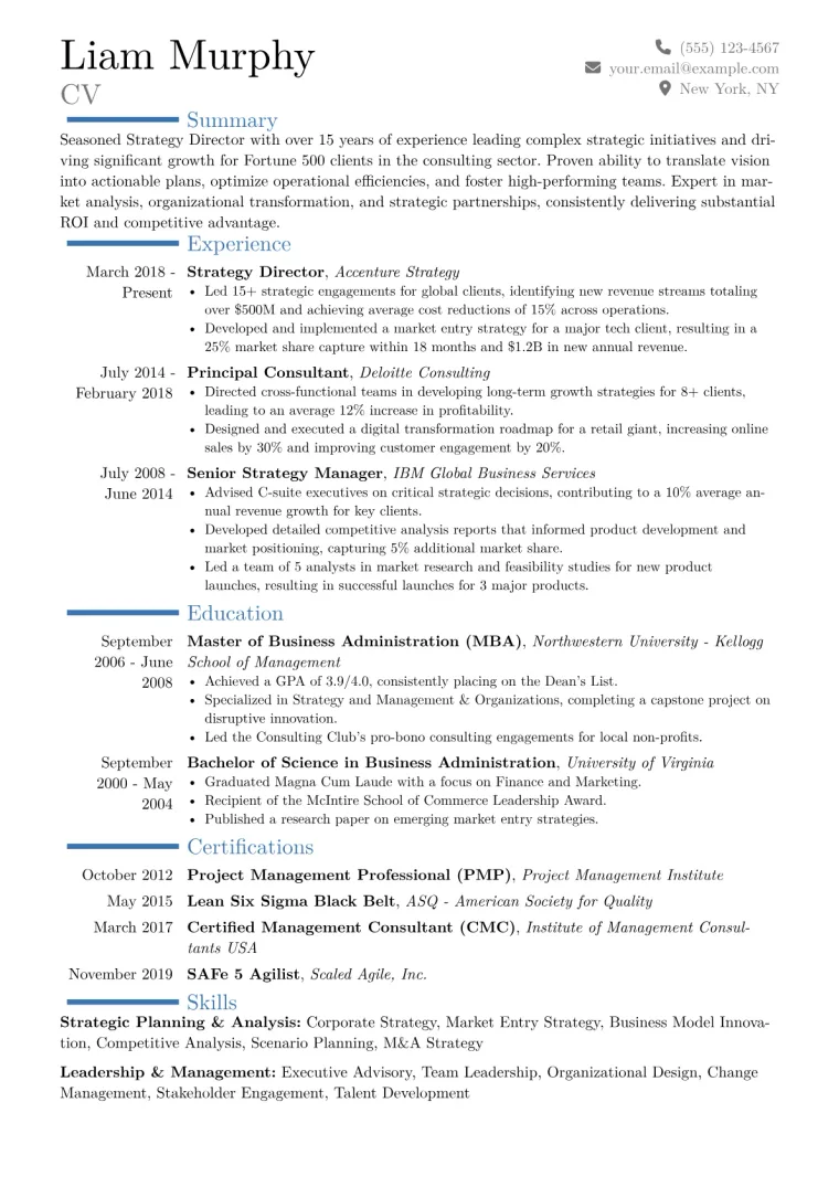 Strategy Director Resume Example CV template preview