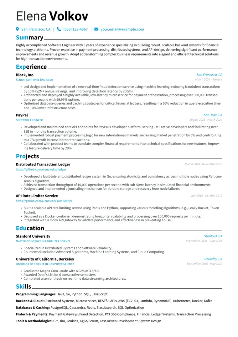 Stripe Resume Example preview