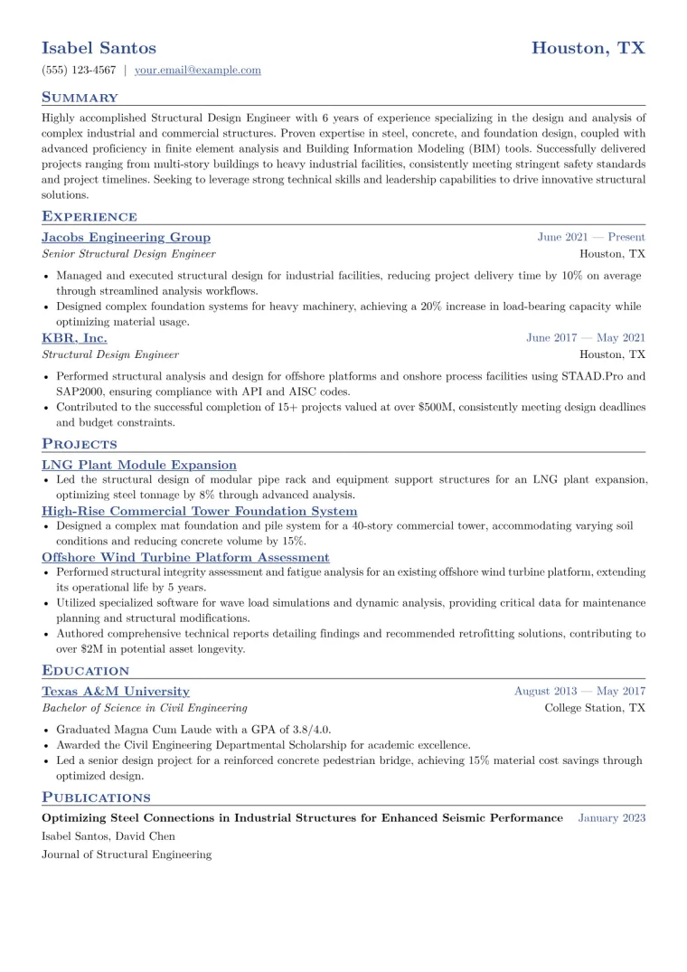 Structural Design Engineer Resume Example CV template preview