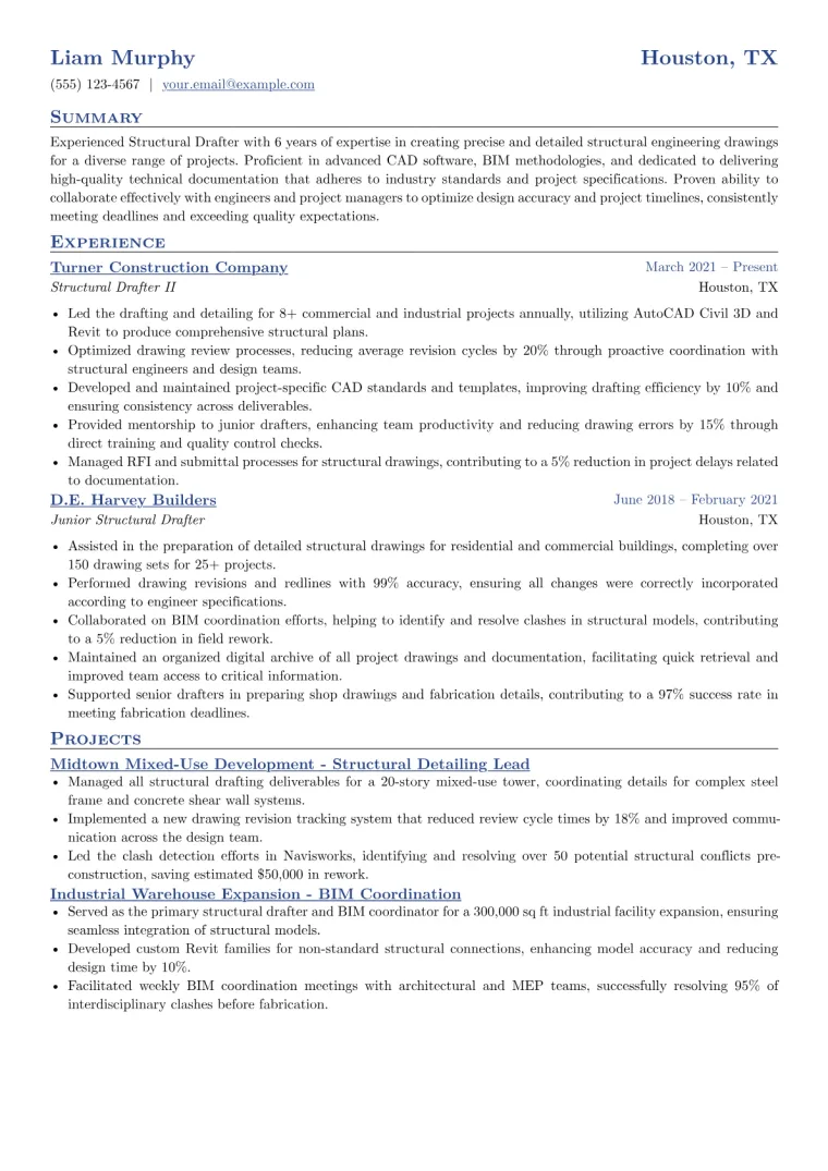 Structural Drafter Resume Example CV template preview