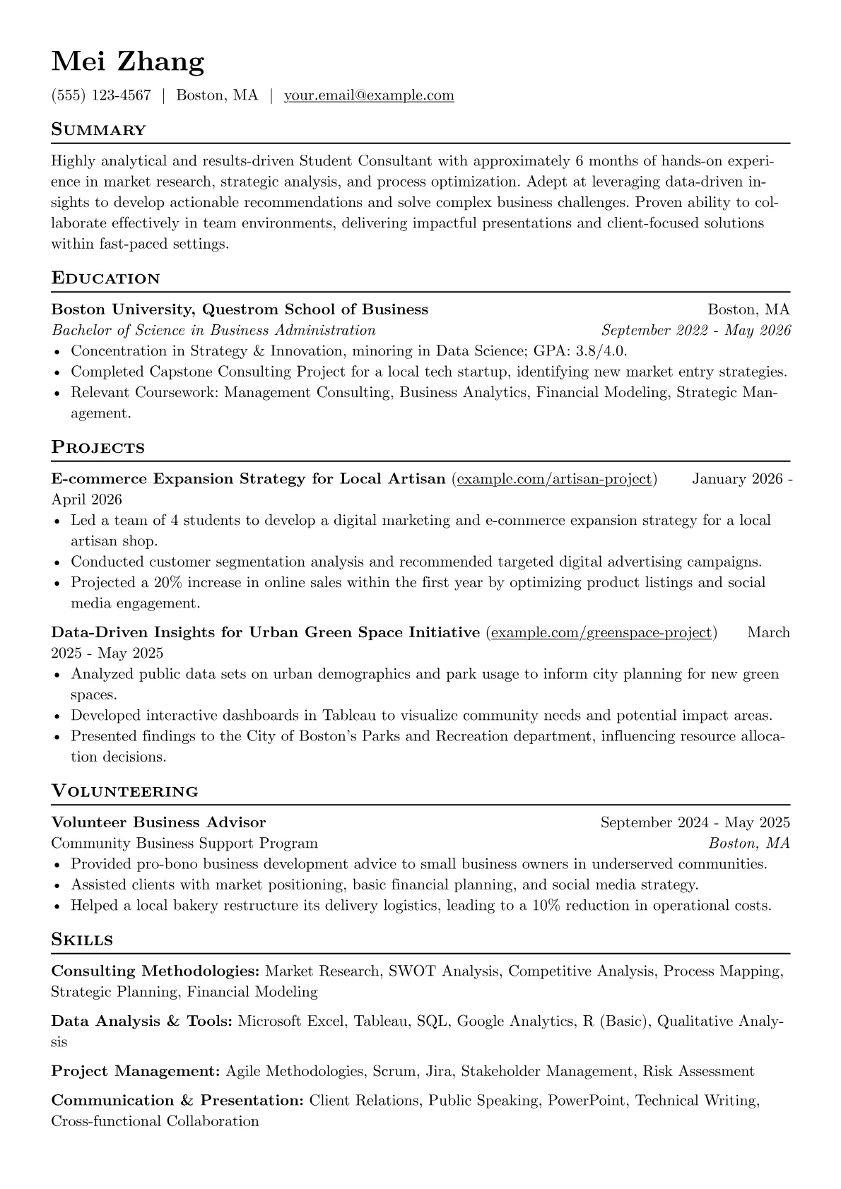 Student Consultant Resume Examples + Free Template (2026)