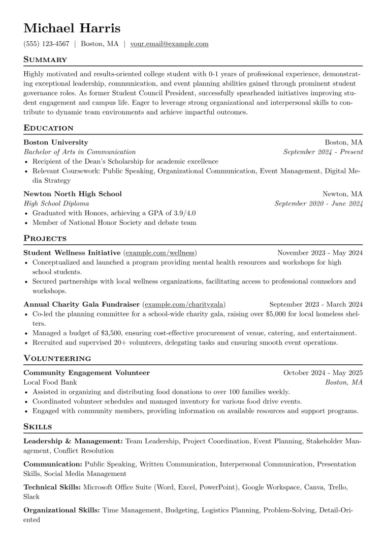 Student Council President Resume Example preview
