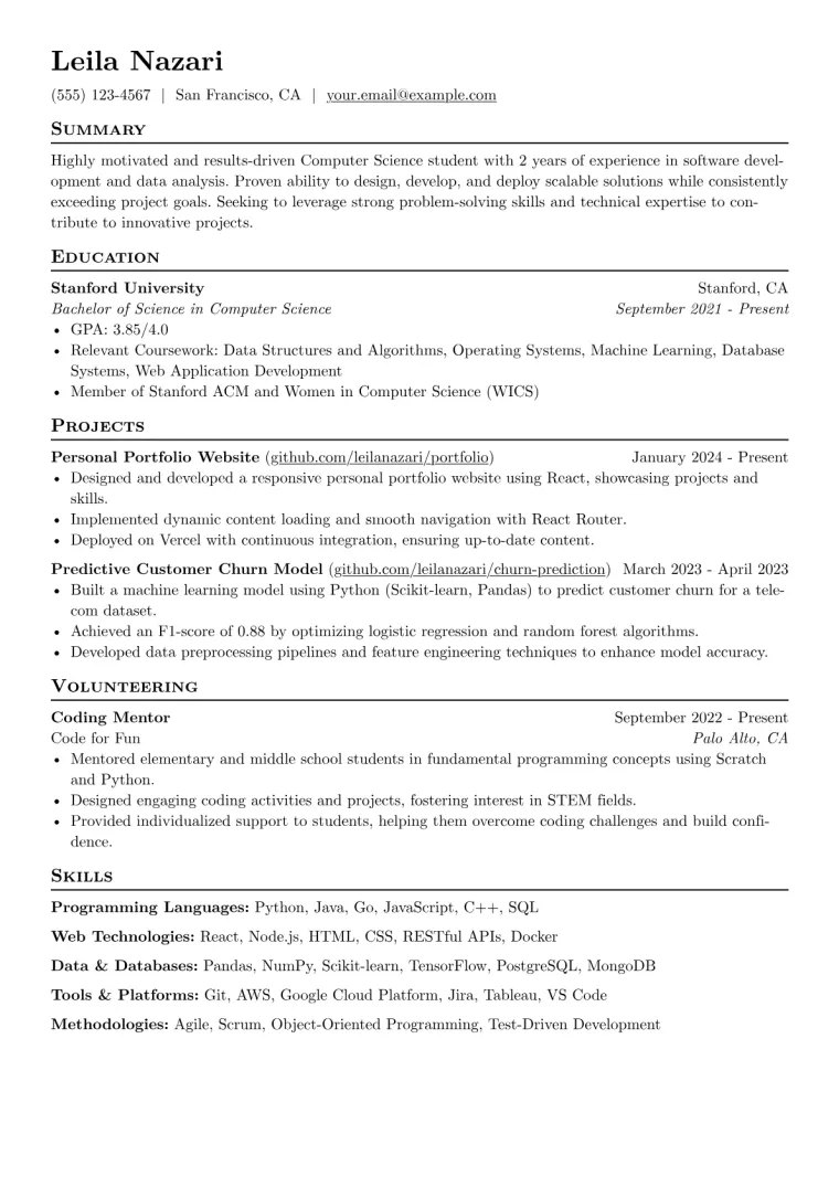 Student Resume Example CV template preview