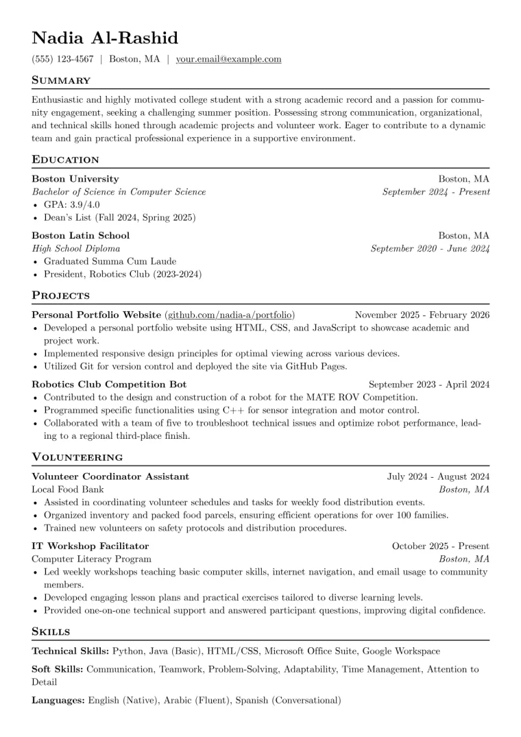 Summer Job Resume Example preview