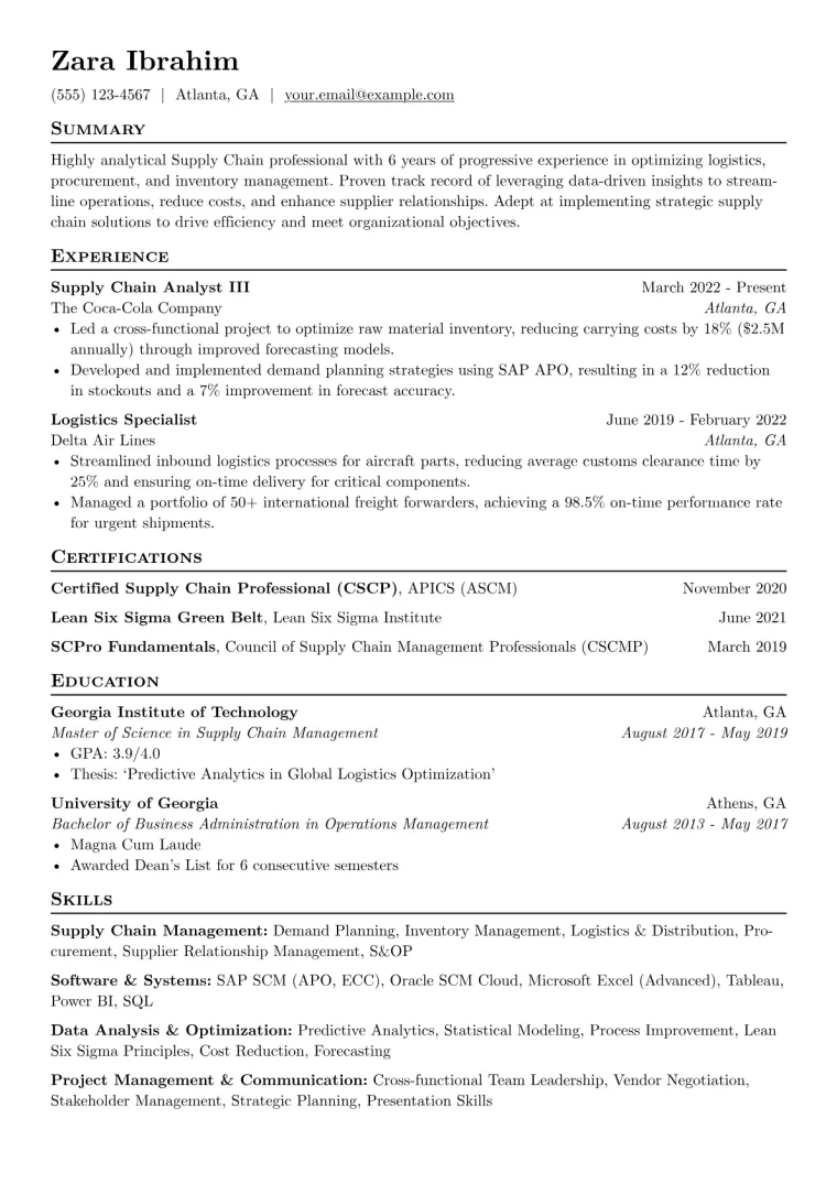 Supply Chain Resume Example CV template preview