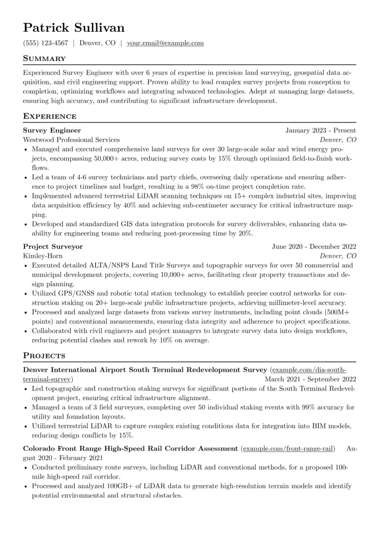 Survey Engineer Resume Example preview