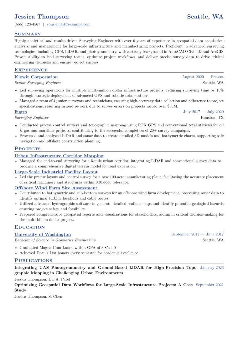 Surveying Engineer Resume Example CV template preview