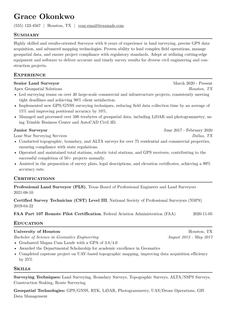 Surveyor Resume Example CV template preview
